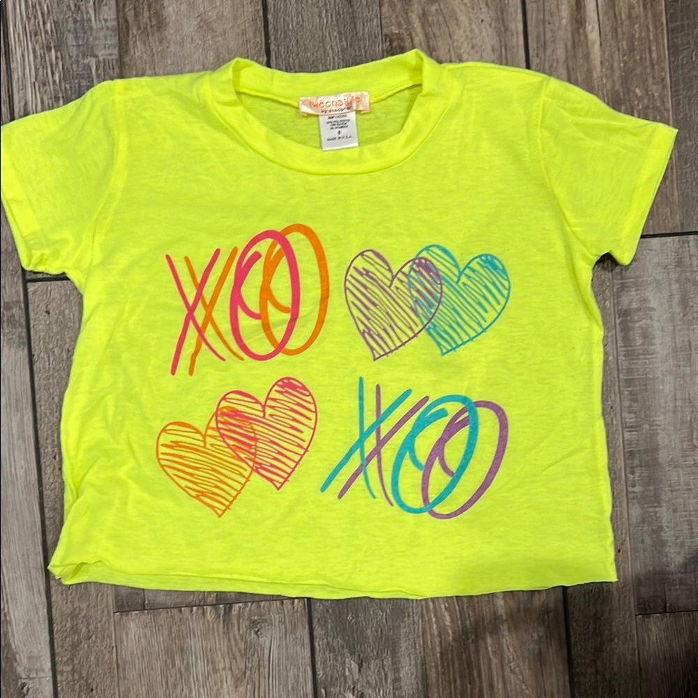 Tweenstyle by Stoopher Kids Neon Yellow Hearts and XO Crop T-Shirt
